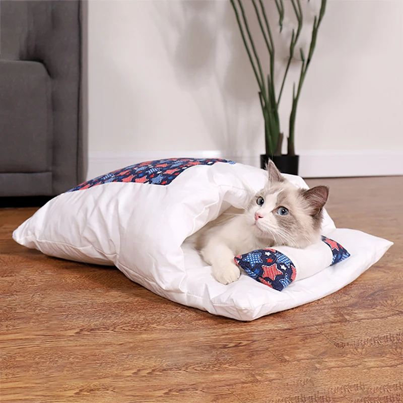 Online Cama De Gato Japonés Para Invierno, Saco De Dormir De Gato Cálido Y Extraíble, Cama De Perro, Casa, Nido De Gatos, Cojín Con Almohada