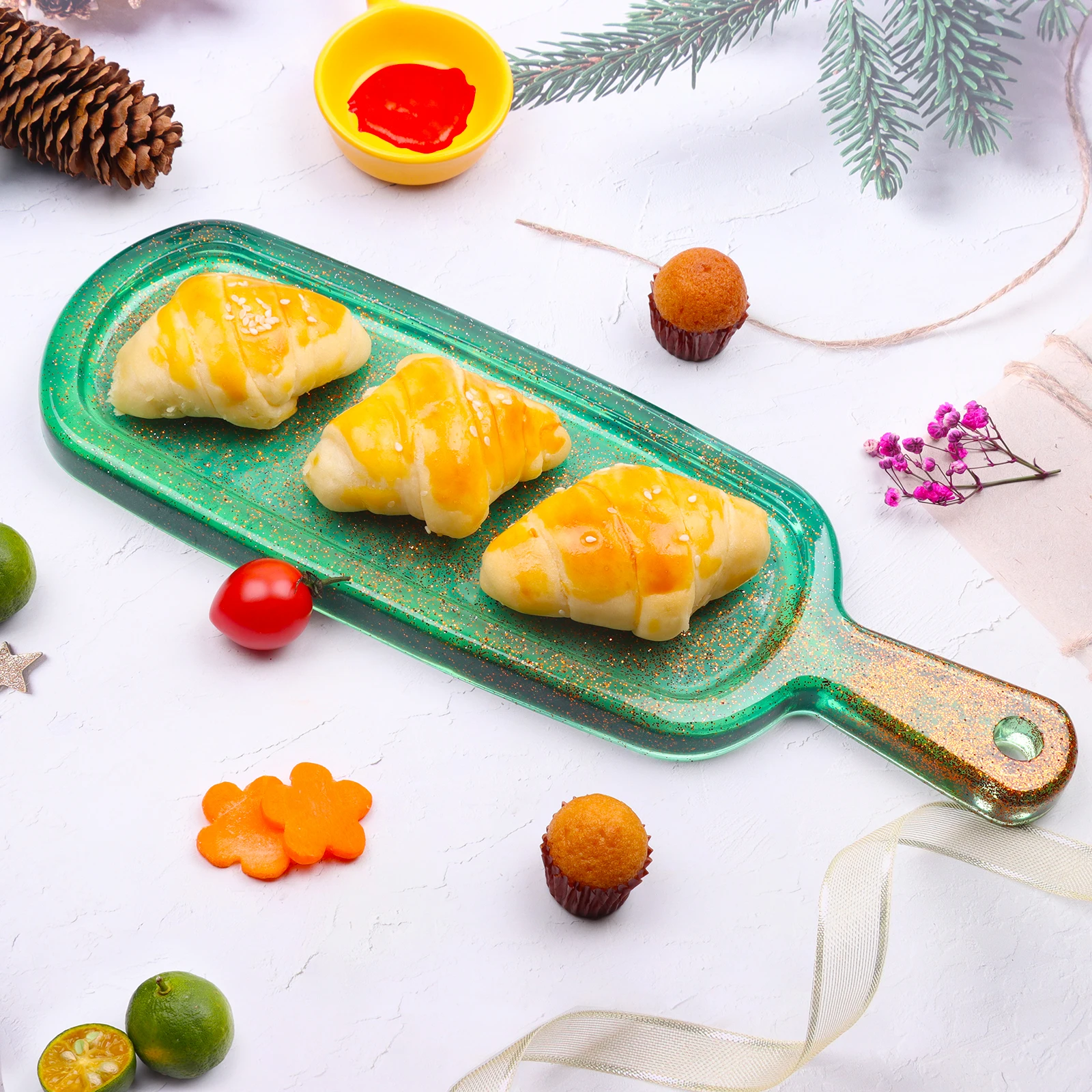 

Tray Epoxy Resin Silicone Molds with Single Handle,Resin Serving Tray with 5 Stirring Sticks,Resin Casting Decorative Molds for