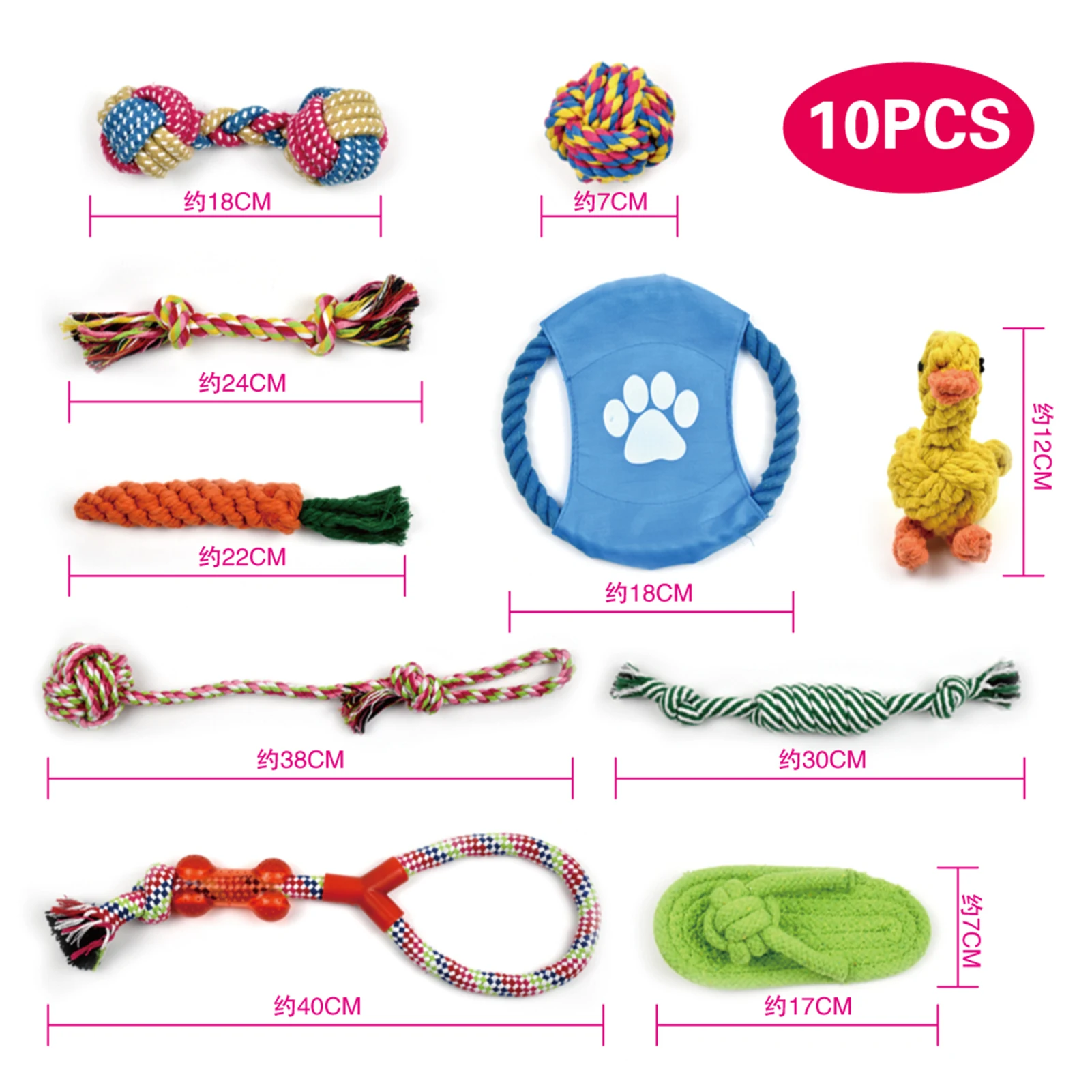 

10PCS Pets Dog Toys Bite Resistant Cotton Ball Stick Knot Rope Toy Interactive Puppy Chew Teeth Cleaning Toys For Dogs Cats