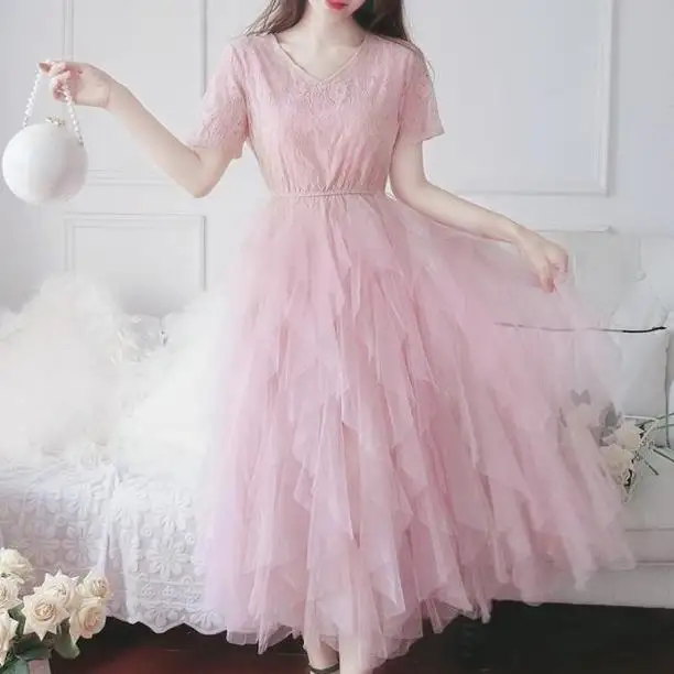 Новое шикарное летнее женское длинное многослойное платье с v образным вырезом