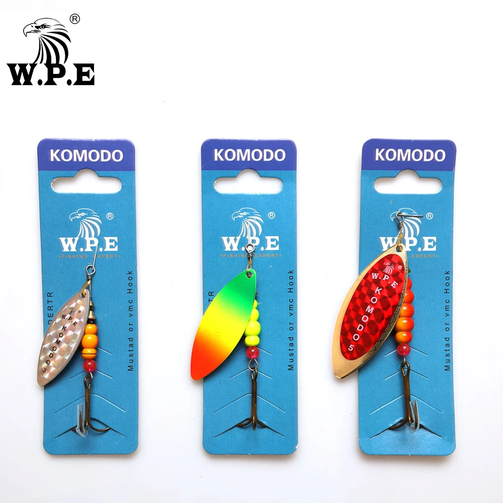 W.P.E KOMODO Spinner Lure 1pcs 12.6g/17.3g/27.2g Spoon Lure Brass Metal Fishing Lure Hard Bait Carp Fishing Pesca Pike Wobblers