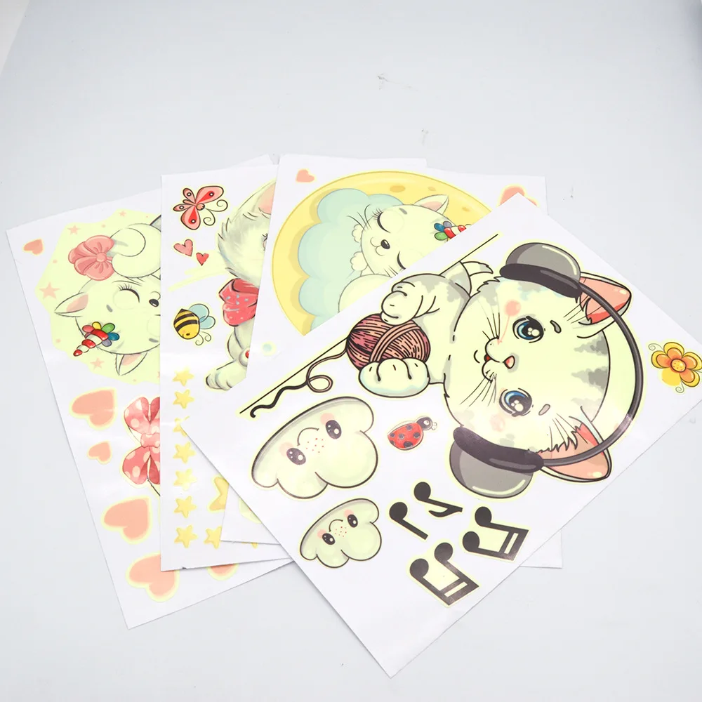 

Wall Paste Decor Stickers Room Self-Stick Cartoon Night Light Cat Star Cloud Fluorescent Children Anime Aesthetic