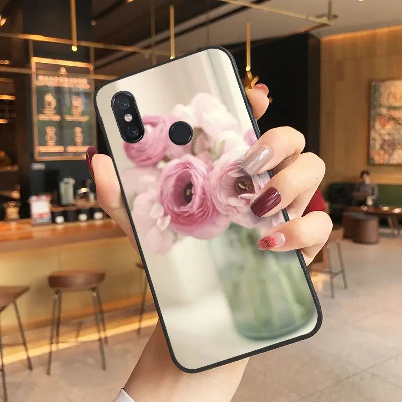 Elegant Pink Purple Peony On the Vase Phone Case Cover For Xiaomi Mi 6 6plus 8 8SE 9 9SE 6X Note2 Note3 Coque Shell Mobile Cases