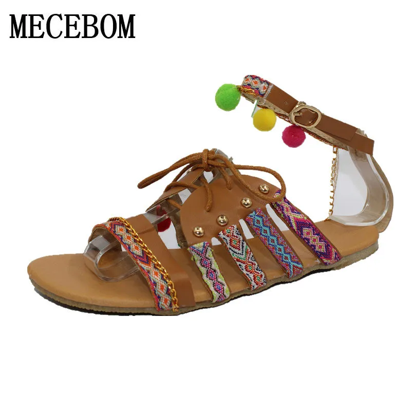MECEBOM женские летние сандалии на плоской подошве богемные пляжные шлепанцы