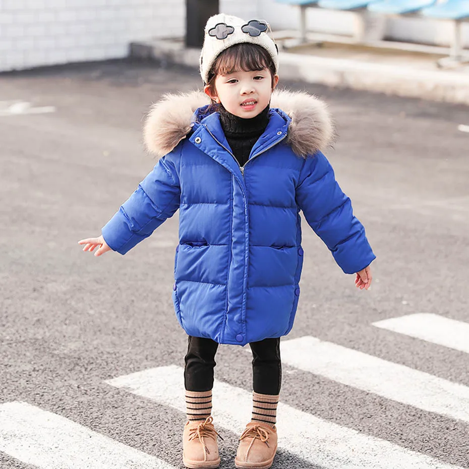 Парка для маленьких девочек с меховым капюшоном пальто плотные теплые детские