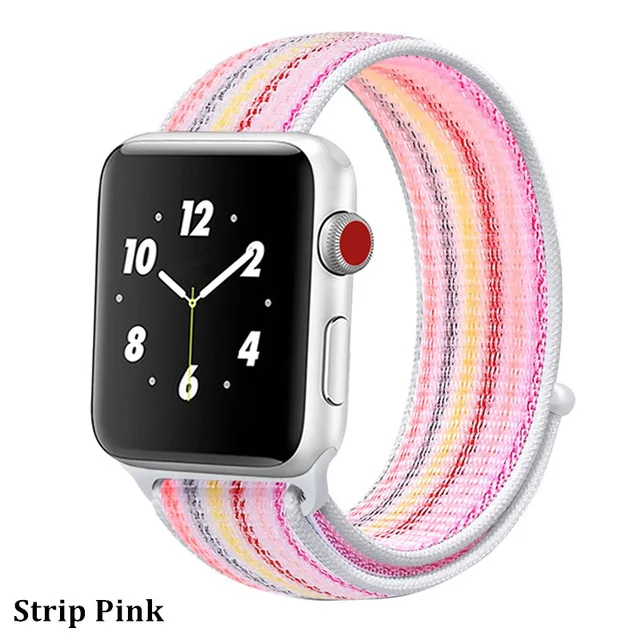 Последняя нейлоновый ремешок für apple watch группа 4 44 мм/40 мм, correa apple watch 3 42 мм/38 мм iwatch серии 4/3/2 bunte stecker чехол для телефона на руку - Цвет ремешка: Strip pink