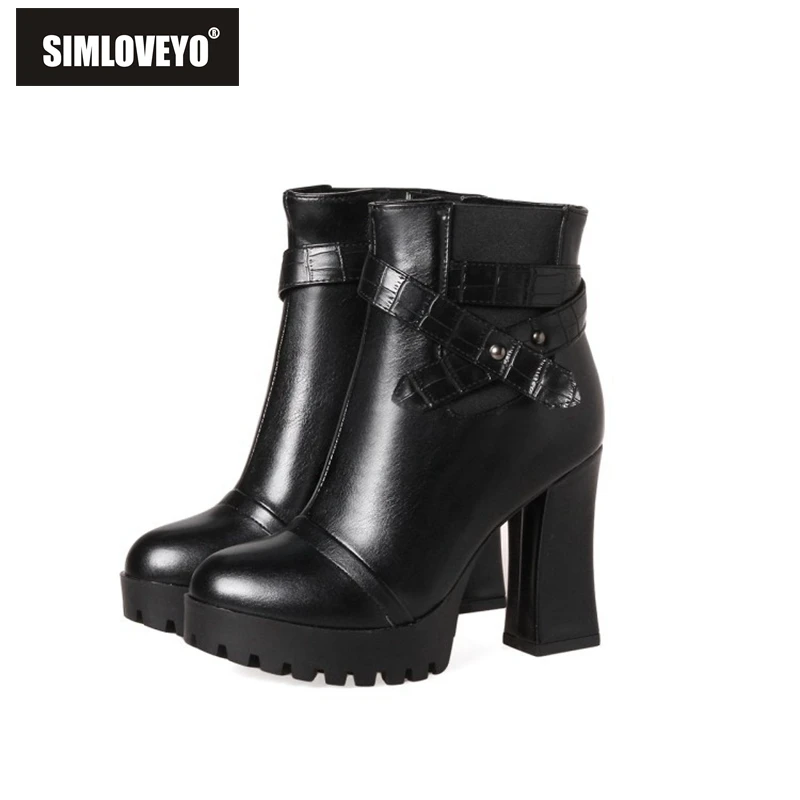 

SIMLOVEYO Sexy High Heel Women Shoes Size 33-43 Black Brown Red New Casual Thick Fur Ankle Boots Autumn Fashion Bootas F1403