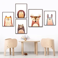 kawaii fox hedgehog bear deer bunny wall art canvas painting nordic posters and prints wall pictures kids room nursery decor