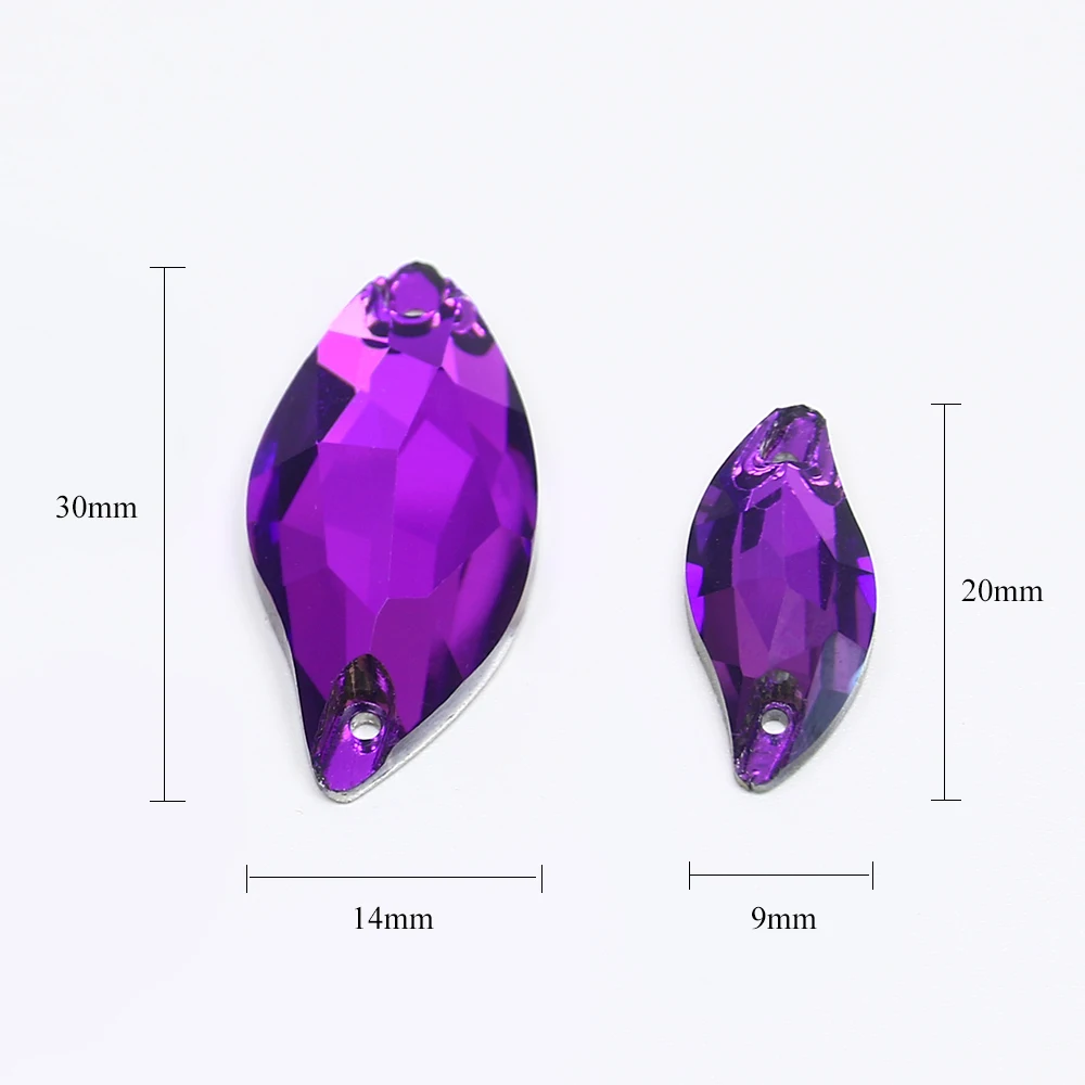 Стразы из стекла в форме листа K5 для шитья с плоской задней поверхностью