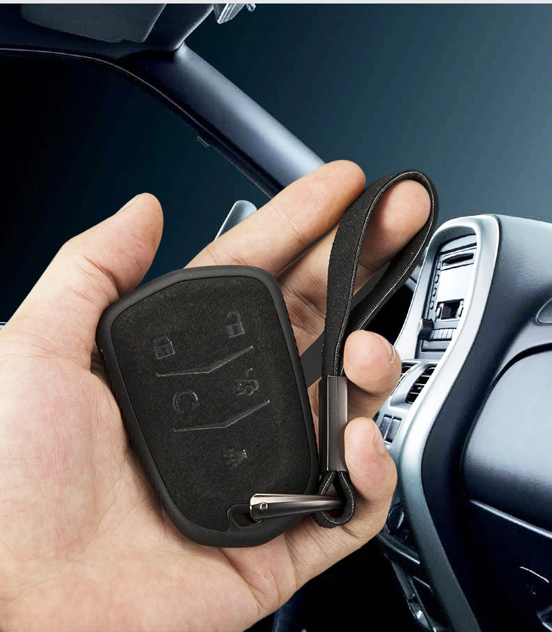 

Fine Suede Leather+TPU Car Key Fob Case Cover Holder Protect Shell 4/5-Buttons For Cadillac ATX CTS CT6 XTS XT5 ELR SRX Escalade
