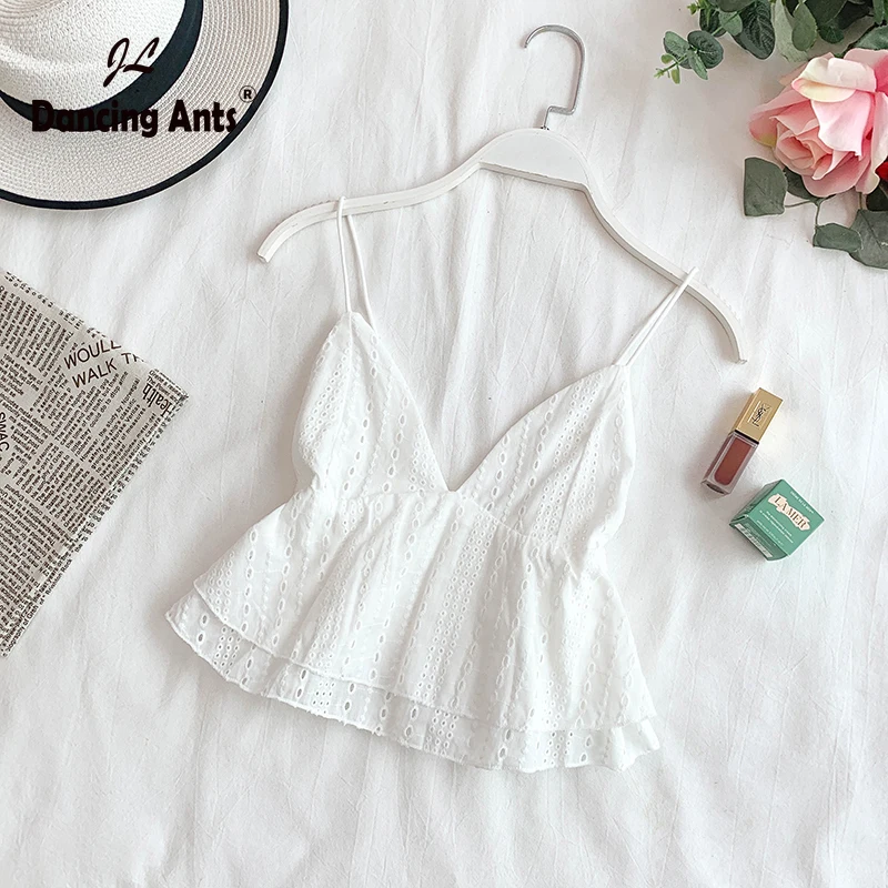 Женский пикантный укороченный топ на бретельках с глубоким V образным вырезом и