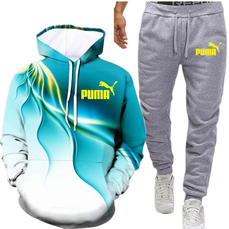 

2021 Men's Suit Hoodie + Pants Autumn Winter Men's Hoodie Sweatshirt Wool Hoodie Pants 2-Piece Suit Street Hoodie