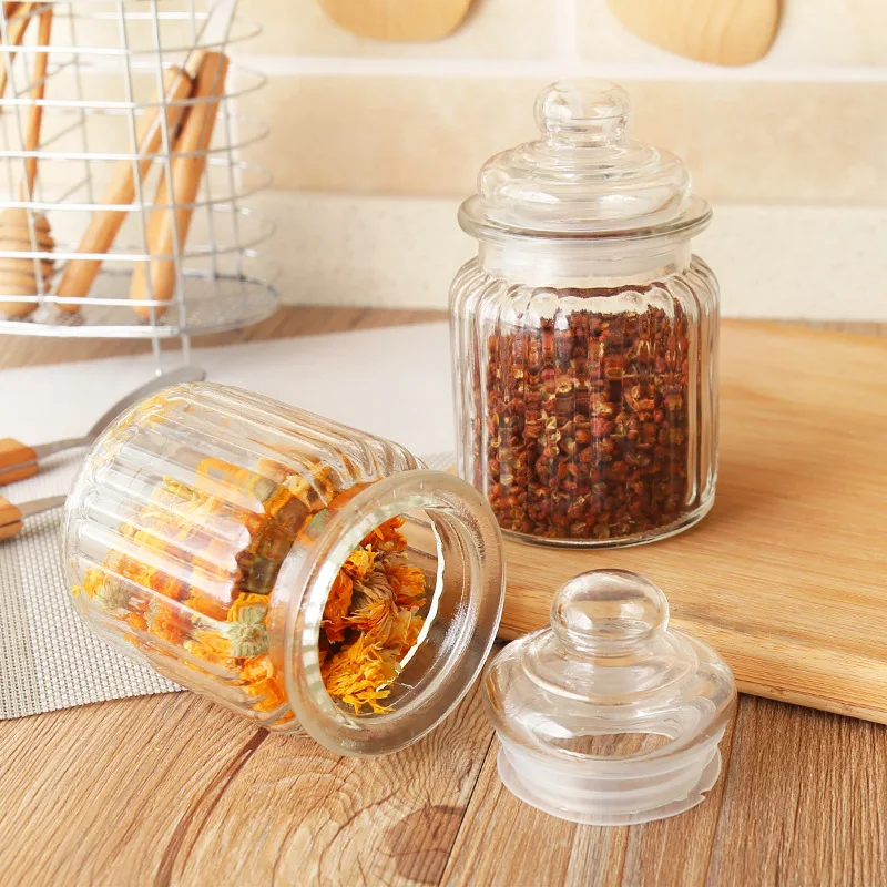 

Kitchen Glass Sealing Jars Vertical Striped Food Seasoning Glass Tea Jars Glass Jam Jars Storage Jars Kitchenware, storage jars
