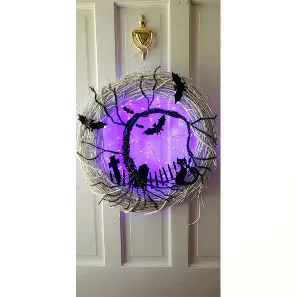 Венок на дверь для Хэллоуина со светодиодный светильник кой украшение Хэллоуин