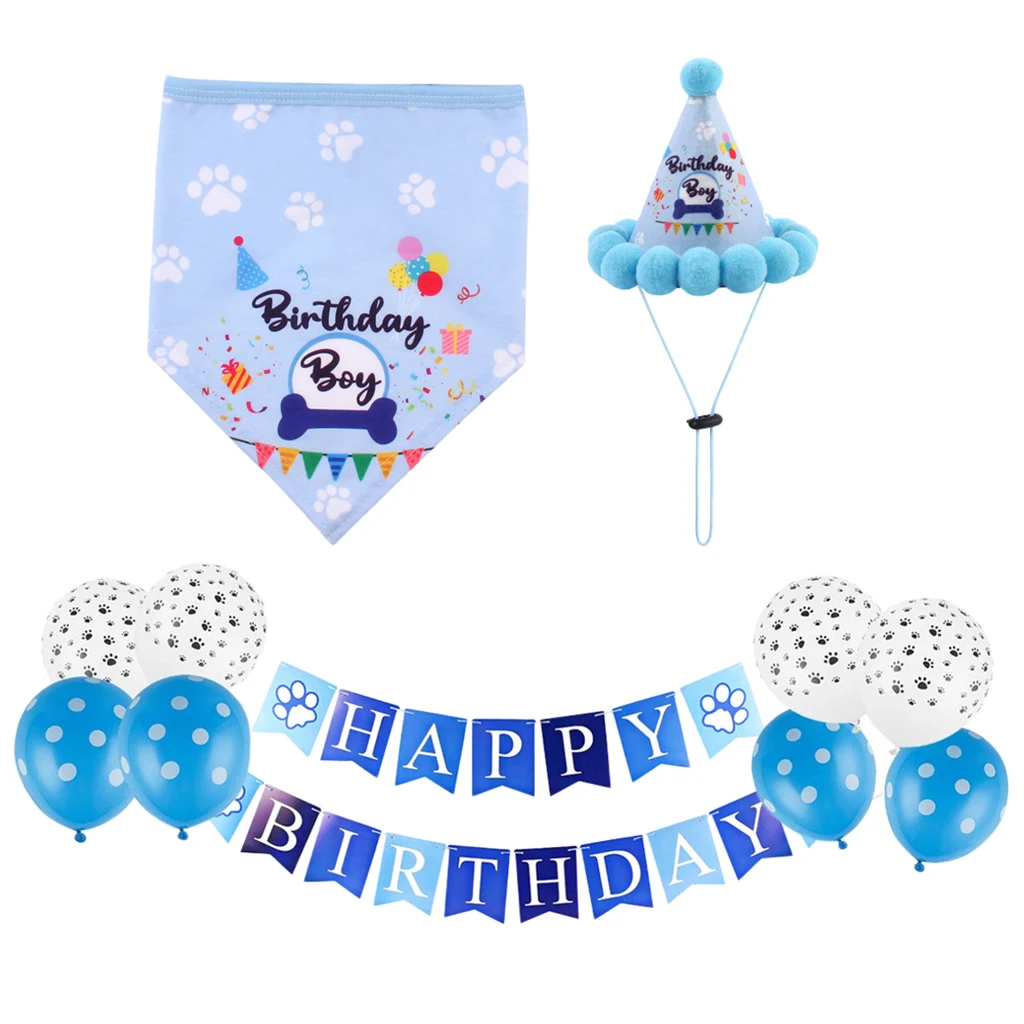

Dog Birthday Bandana Scarf Set Birthday Triangle Dog Scarf with Cute Party Hat