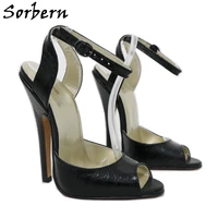 sorbern mature black stone women sandal high heel ankle strap open toe summer shoe stilettos party footwear slingback women heel