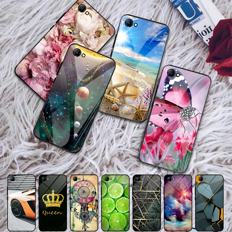 

Luxury Tempered Glass Case For OPPO A3 Phone Case Hard Bumper Pattern Funda For OPPO A3 Realme 1 India Shockpro Back Cover Bag
