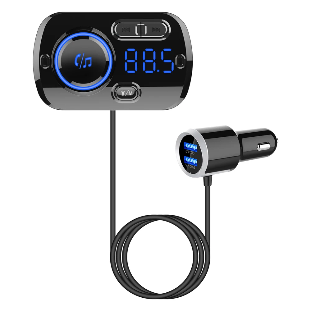 Автомобильный MP3-плеер 1,2 дюймов Автомобильный беспроводной Bluetooth динамик беспроводной QC3.0 Быстрая зарядка fm-передатчик с атмосферным светом