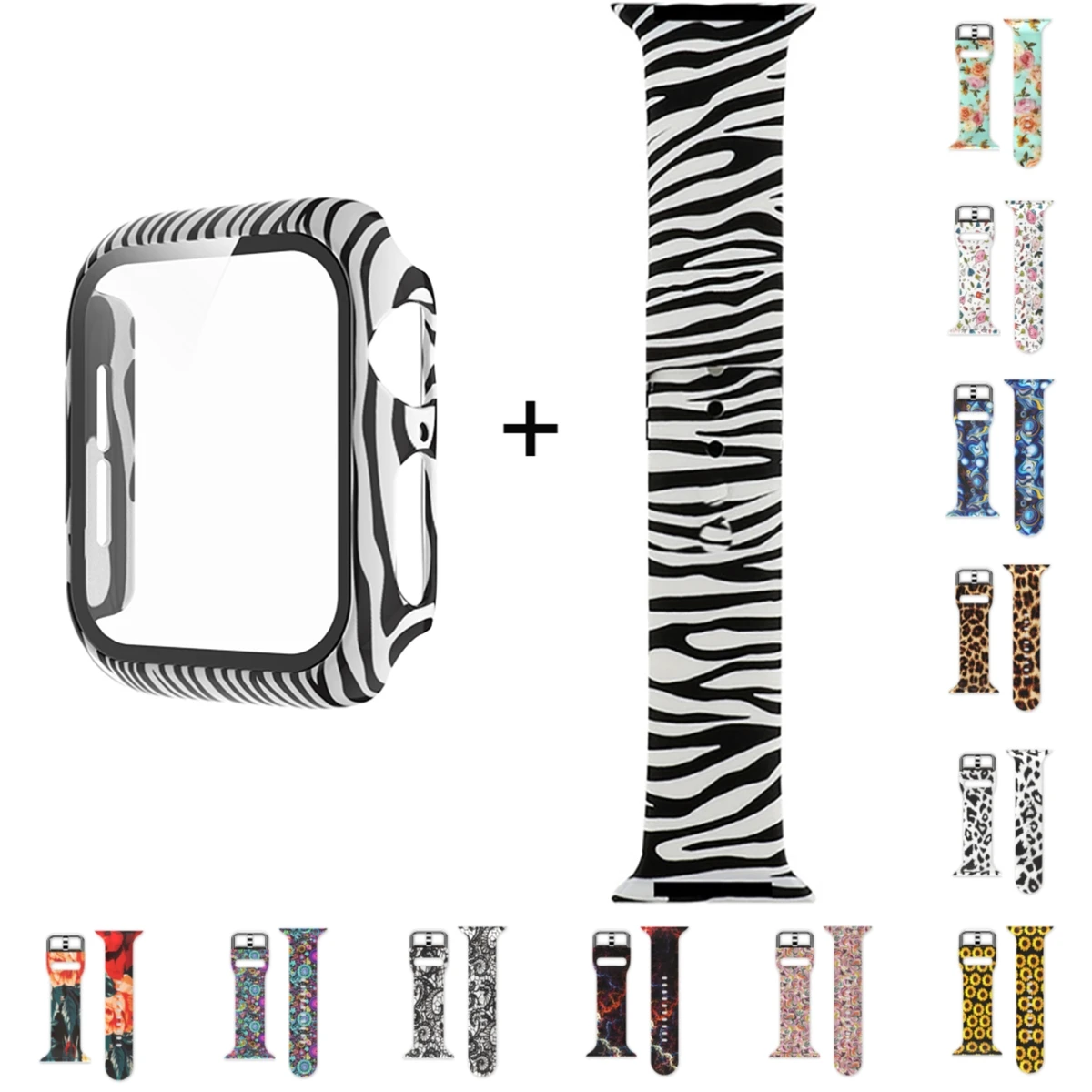 Корпус и ремешок Zebra для Apple Watch Series SE 6 5 4 40 44 мм закаленные защитные чехлы с полным