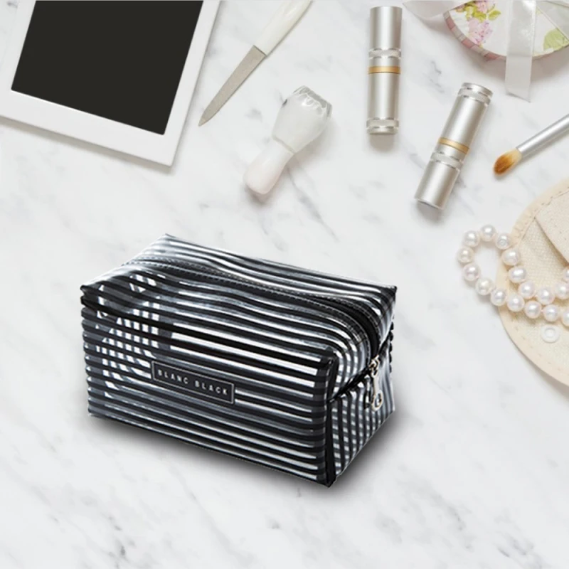 Портативная Водонепроницаемая прозрачная сумка для макияжа модная полосатая