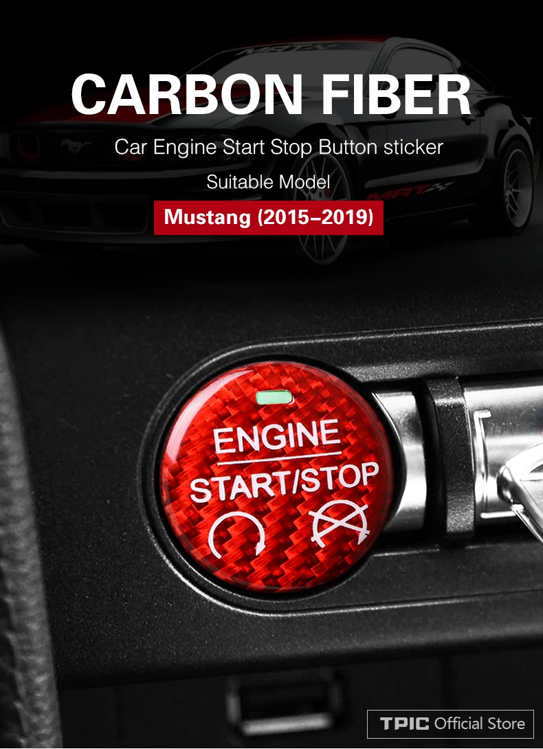 TPIC для Ford Mustang наклейка из углеродного волокна, кнопка запуска и остановки двигателя автомобиля, украшение, покрытие, Стайлинг для-, аксессуары