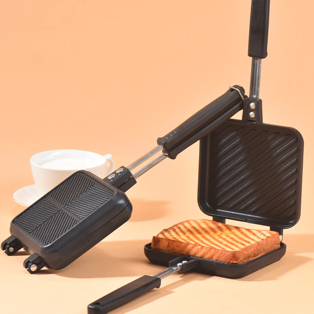 

Double-Sided Sandwich Pan Non-stick Foldable Grill Frying Pan for Bread Toast Breakfast Machine Waffle Pancake Frying Pan