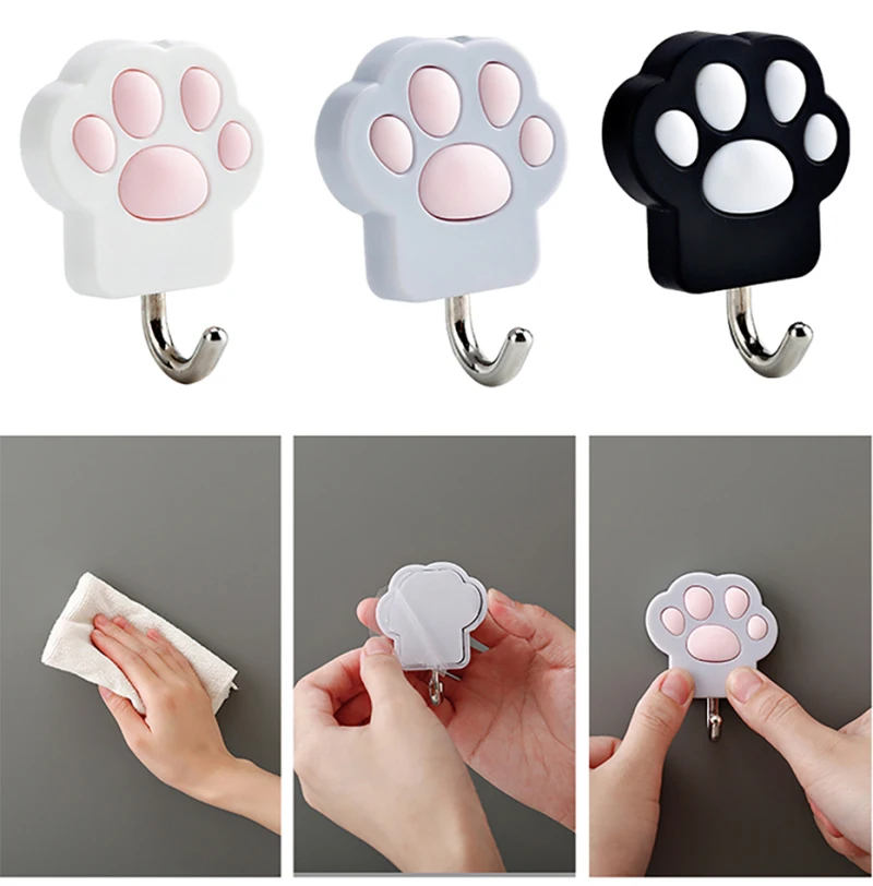 

Creative Cute Cat Claw Wall Hanging Hook For Clothes Hat Scarf Key Cute Animals Hanger Rack Wall Decoration Free Punching