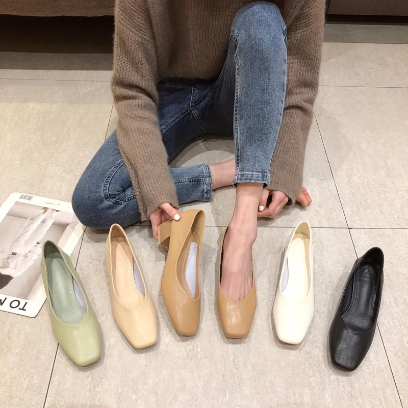 

Slip On Woman Sexy High Heels Shoes Lace-Up 2021 Shallow Mouth Genuine Leather Retro Pumps Chunky Sandals Sweet Footwear Square