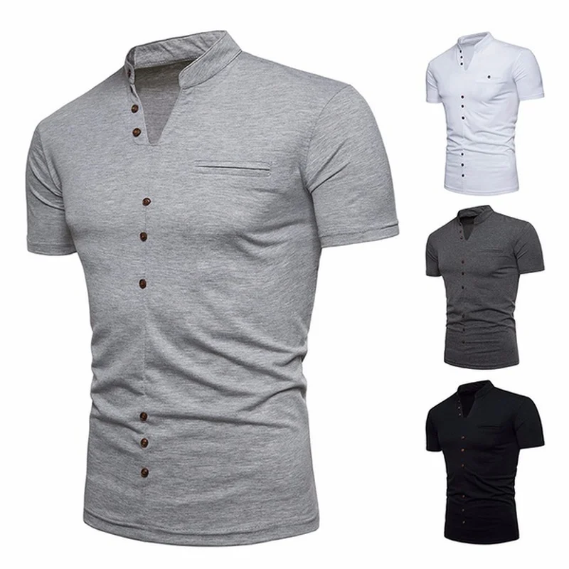 

ZOGAA Summer Men Polo Shirt Cotton Casual Short Sleeve Tops Male Button Slim Fit Breathable Undershirt Solid Stand Collar Polos