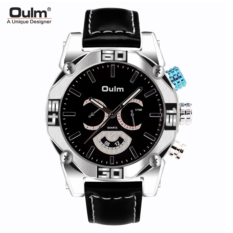 Часы OULM Мужские кварцевые Дизайнерские повседневные наручные с ремешком из
