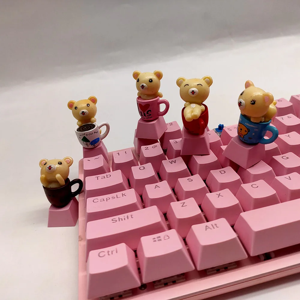 

Teacup Bear Kawaii Keycap Pink Stereo Cute Custom Cherry Mechanical Keyboard Keycaps PBT R4 Diy Anime Key Cap Accessories 1Piece