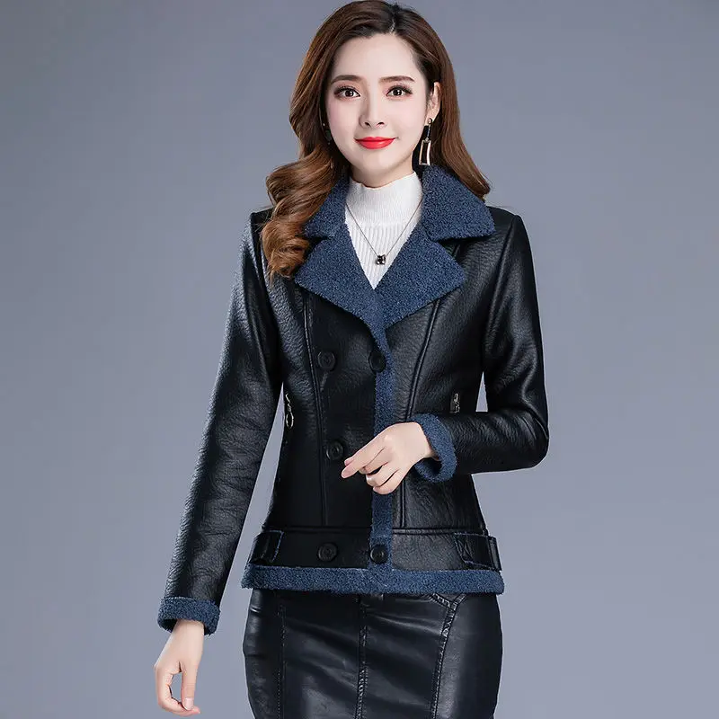 

2021 New Spring Autumn Women Pu Leather Jackets Female Elegant PU Zipper Coats Ladies Black Punk Faux Leather Outwear 5XL Q317