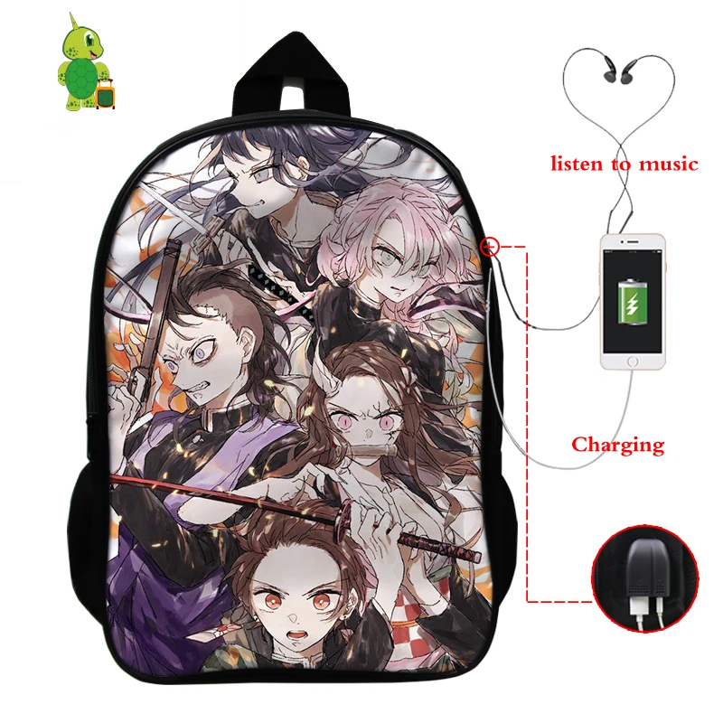 6 Demon Slayer: Kimetsu No Yaiba рюкзак USB зарядка Рюкзак для ноутбука аниме школьные сумки для подростков мальчик девочка путешествия рюкзак - Цвет: 6
