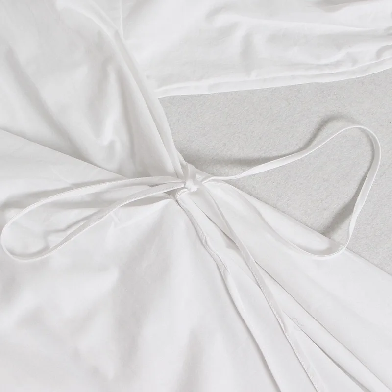 

Spring Summer Solid Color Elegant Lantern Sleeve Casual Sexy Commuter Irregular Bandage Temperament Shirt Dress White