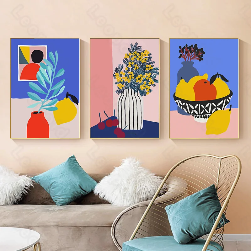 

Modern Style Mural Abstract Oranges and Lemons Frameless Poster Home Bedroom Fresco Living Room Decoration Canvas Painting Print