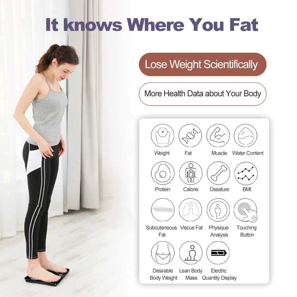 

Body Fat Scales Intelligent Electronic Weight Scale Digital BMI Scale Water Mass Health Body Composition Analyzer Monitor