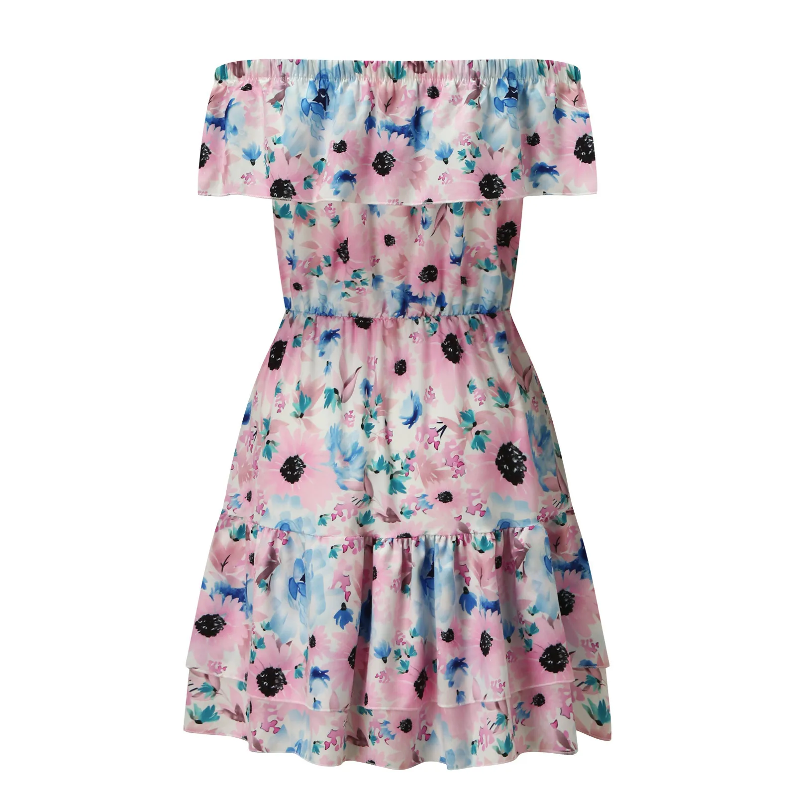 

Sexy Floral Dress Women Off Shoulder Cupcake Dress Summer Beach Dresses Casual Slash Neck Ruffle A-line Mini Dress Vestidos Robe