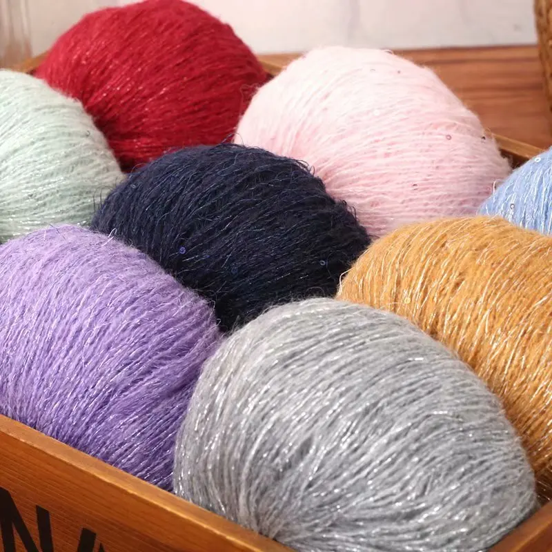 Мохеровая нить с блестками 25 г анти-пиллинг Высококачественная для ручного