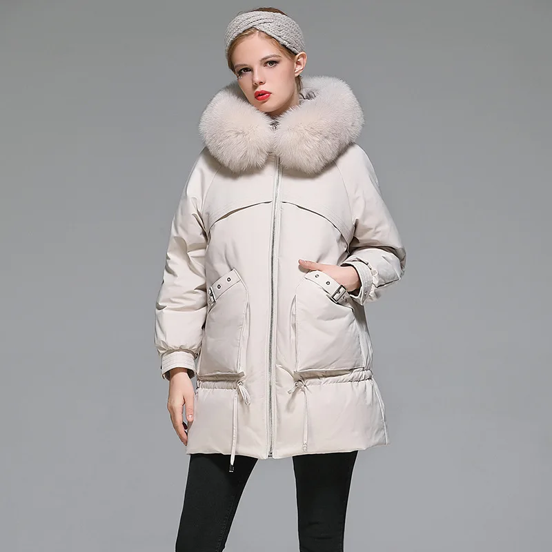 Korean version of the white duck down jacket women 2020 new large fur collar thicker loose plus size warm jacket winter fashion