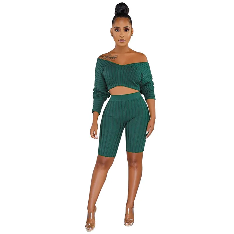 Зимний комплект из двух предметов с открытыми плечами сексуальный 2 трикотажный