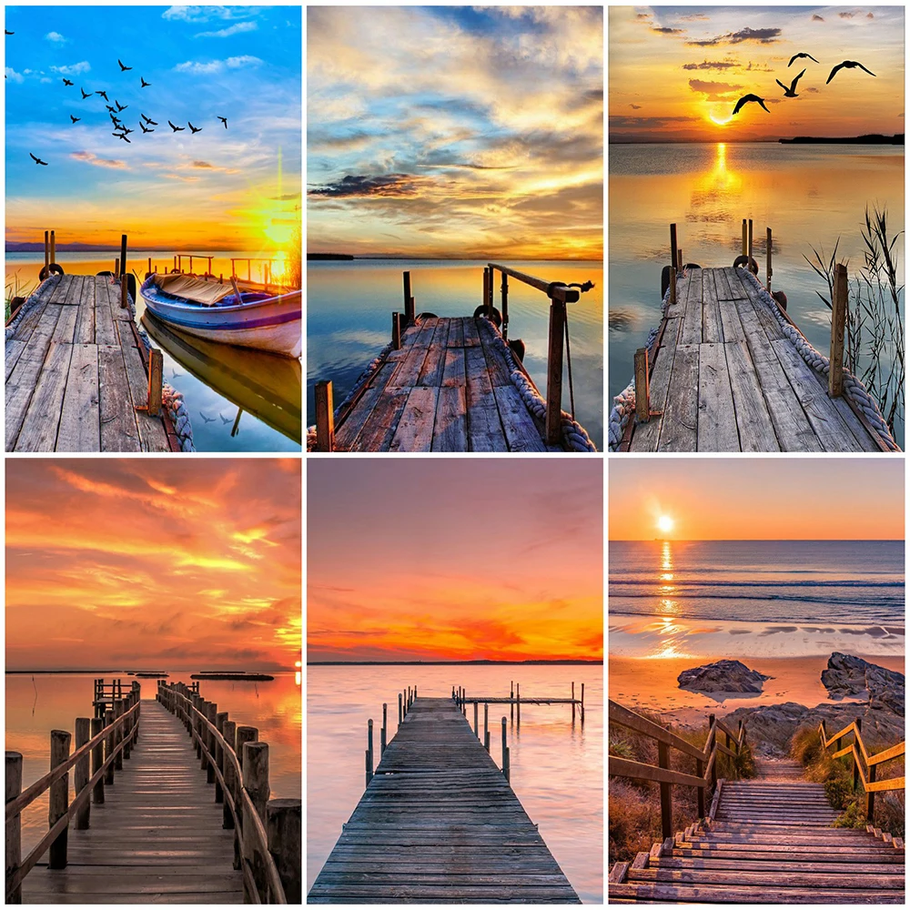 

Kamy Yi Diy 5d квадратный алмаз ручной работы круглые стразы крестиком мост на закате лестница пейзаж картина украшение для дома