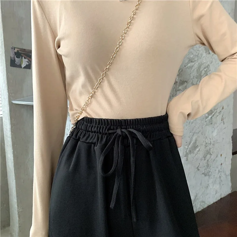 

Casual Pants Women Plain Lacing Wide Leg Trousers Womens Simple Straight Chic Loose Ins All-match Leisure Bottoms Ladies Trendy