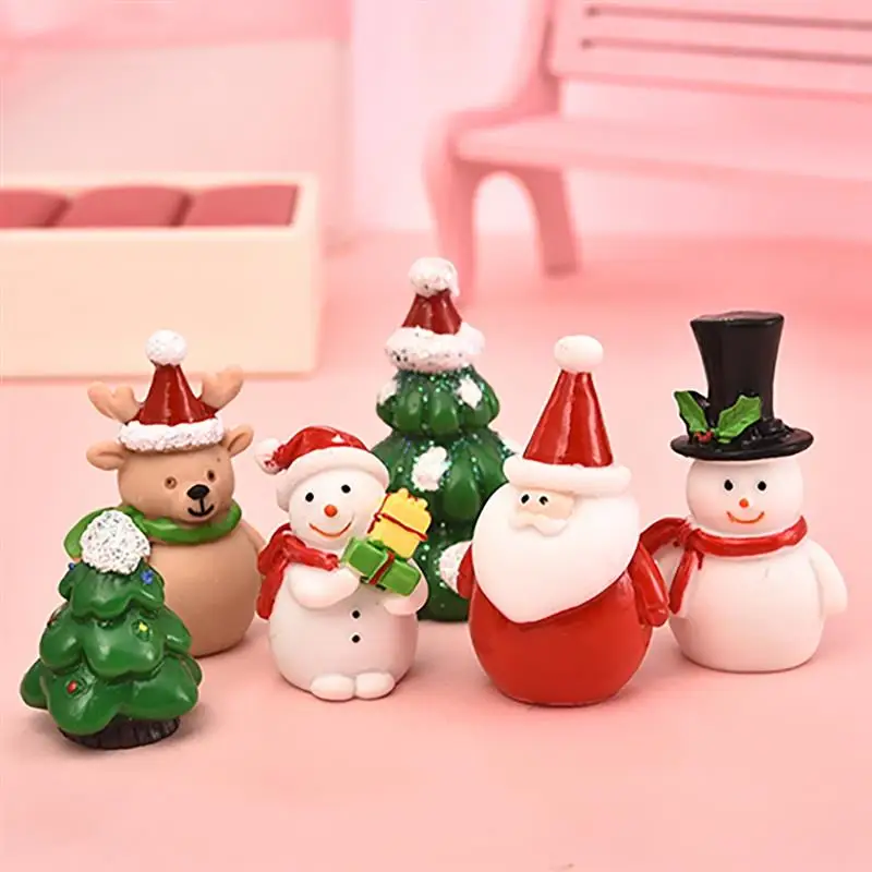 

Christmas Santa Claus Sled Deer Tree Figurine Doll House Home Decor Miniature Fairy Garden Decoration Accessories Modern Statue