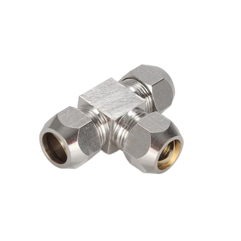 

KTPE Pneumatic Tee Type Nickel Plated Copper Ferrule Compression Pipe Fitting 3 Ways Connector for Brass Aluminum Steel Tube