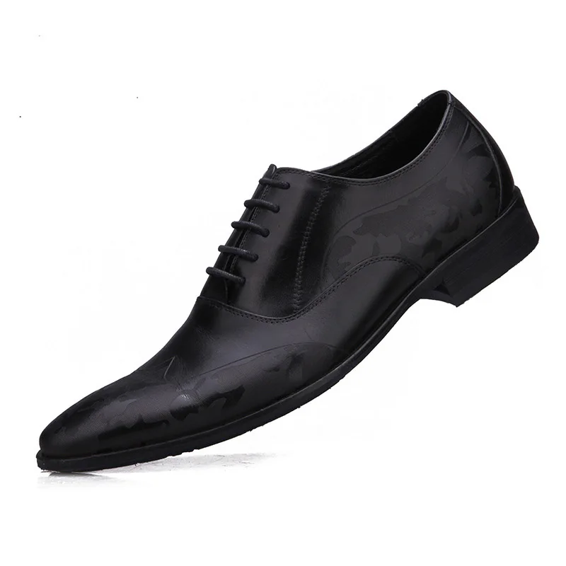 

Handmade Genuine Cow Leather Shoes Lace Up Pointed Toe Embossed Men Sapato Social Formal Wedding Shoes Dress Office For Men H42