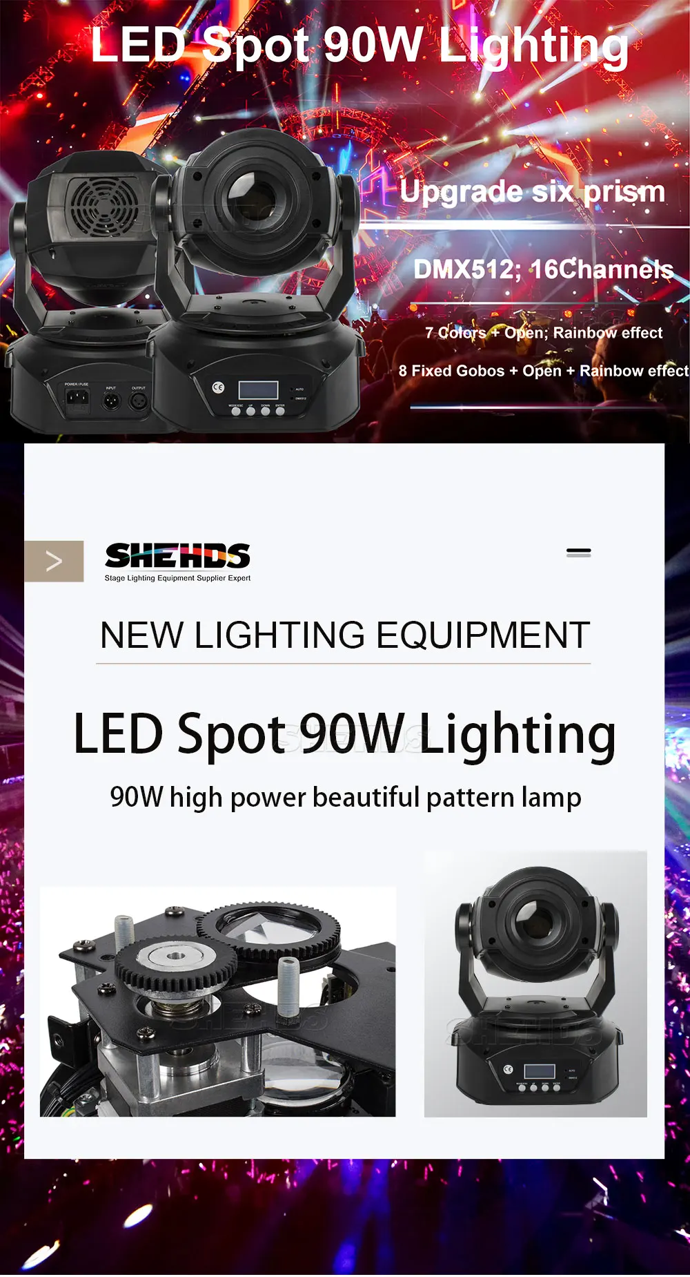 Светодиодный спот 90W с ЖК-дисплей Дисплей с 6 героев: призма DMX512 сценический эффект освещения для DJ диско вечерние танцпол Быстрая