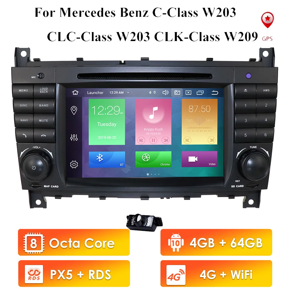 Автомагнитола 2DIN Android 10 4 ГБ 64 GPS для Mercedes/Benz W203 W209 W219 W169 A160 C180 C200 C230 C240 CLK200