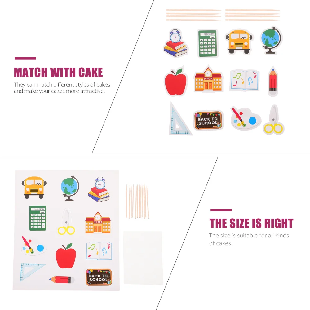 

60pcs Back to School Cake Topper Cake Decorative Pick Dessert Paper Insert Decor