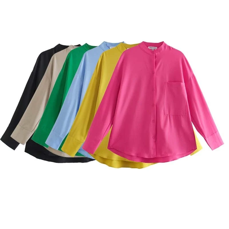 

MEIYANGYOUNG Oversize Women Shirts Drop Shoulder Long Sleeve Blouse Button Up Pocket Casual Shirt Female Solid Tops