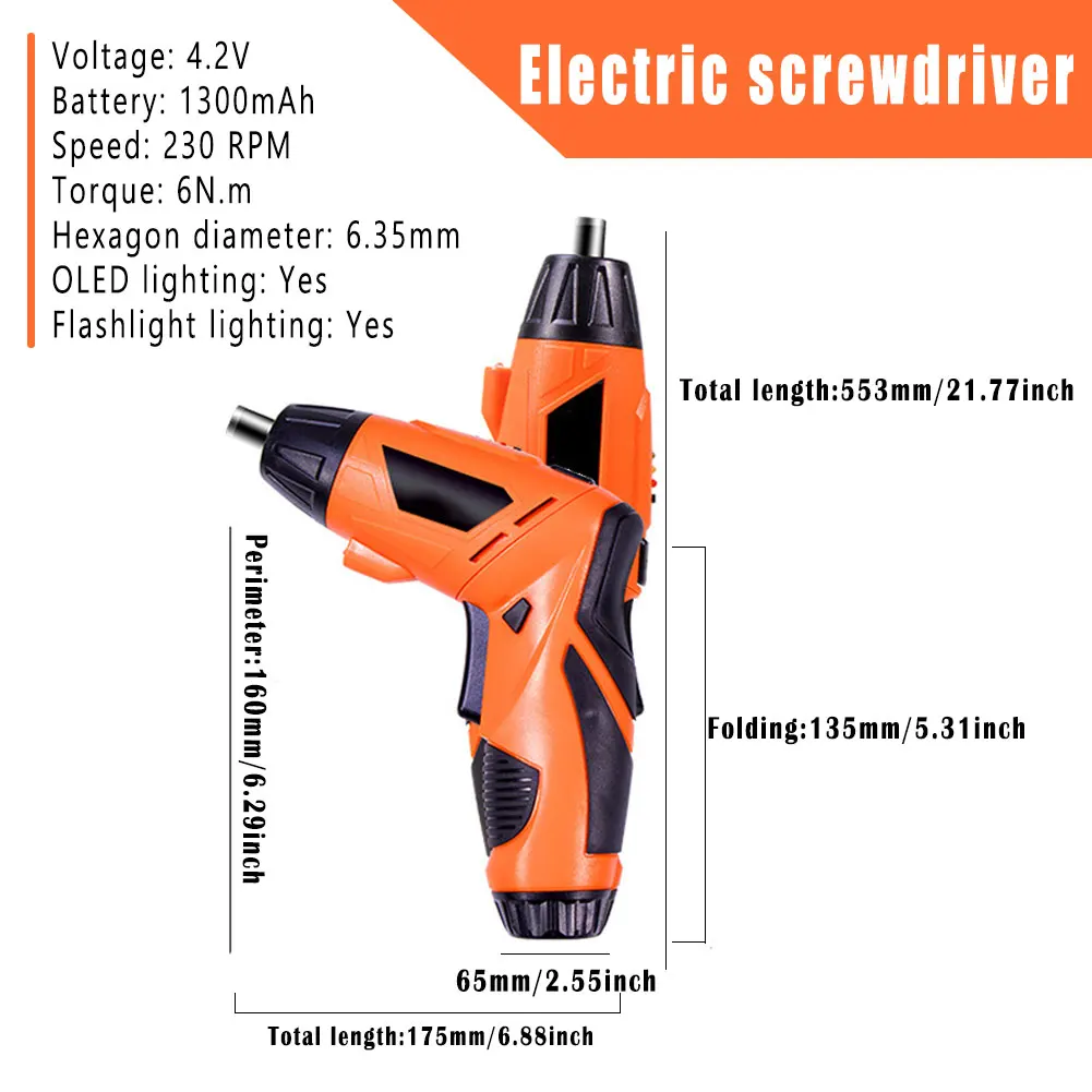 

Mini 4.2V Electric Screwdriver Multifunctional Rechargeable 6N.m Cordless Screwdriver with LED Light 1300mAh Battery DIY Tool